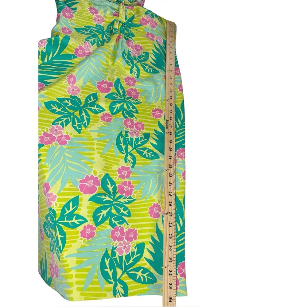 LILLY PULITZER VINTAGE Silk Lime Green Tropical Floral Halter Midi Dress Sz 8 - Picture 15 of 16